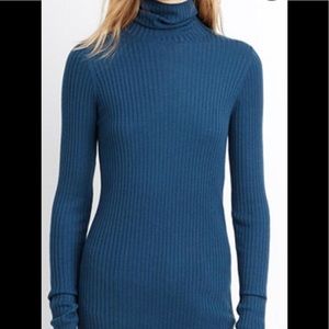 NWT Vince teal blue ribbed sweater fitted turtleneck pullover xxs xs $245